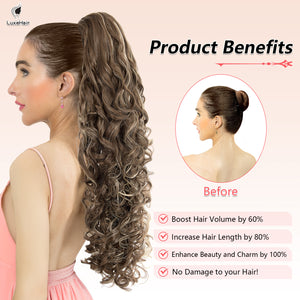 LuxeHair 24” Curly Claw Clip in Ponytail Extension, Fluffy Multi-Layered Jaw Clip Fake Pony tails, Instant Length & Style, Lightweight For Women Hairpiece -
