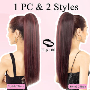Straight Hair Extension – 24” Long Ponytail with Jaw Claw Clip in