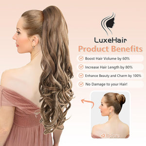 LuxeHair Ponytail Extension, 24" Claw Clip in Ponytail Curly wavy ponytail extension, Clip On Ponytail extension pony tails hair extensions hair pieces for Women-