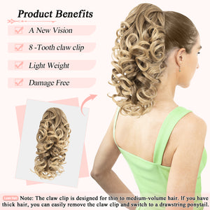 LuxeHair Claw Clip 13" Ponytail Extension, Classic Curly Claw Clip in pony tails Hair Extensions Hairpieces for Woman