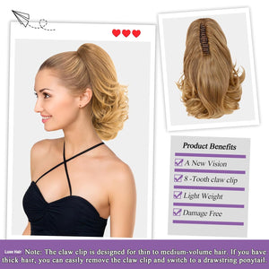 LuxeHair 11” Classic Short Curly Clip In Ponytail Extension, Claw Clip hair extensions, Multi Layered Clip on ponytail Claw Clip Ponytail Extension for women