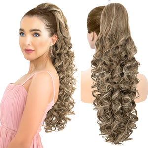 LuxeHair 24” Curly Claw Clip in Ponytail Extension, Fluffy Multi-Layered Jaw Clip Fake Pony tails, Instant Length & Style, Lightweight For Women Hairpiece -