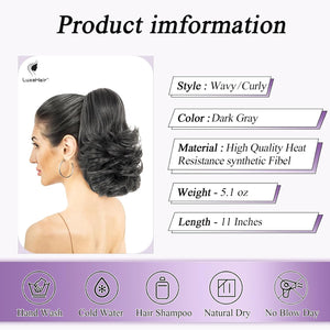 LuxeHair 11” Classic Short Curly Clip In Ponytail Extension, Claw Clip hair extensions, Multi Layered Clip on ponytail Claw Clip Ponytail Extension for women
