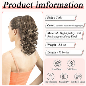 LuxeHair Claw Clip 13" Ponytail Extension, Classic Curly Claw Clip in pony tails Hair Extensions Hairpieces for Woman