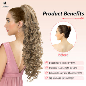 LuxeHair 24” Curly Claw Clip in Ponytail Extension, Fluffy Multi-Layered Jaw Clip Fake Pony tails, Instant Length & Style, Lightweight For Women Hairpiece -