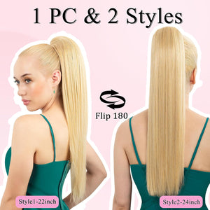 Straight Hair Extension – 24” Long Ponytail with Jaw Claw Clip in