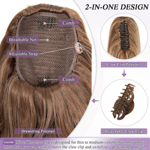 LuxeHair 11” Classic Short Curly Clip In Ponytail Extension, Claw Clip hair extensions, Multi Layered Clip on ponytail Claw Clip Ponytail Extension for women