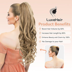 LuxeHair Ponytail Extension, 24" Claw Clip in Ponytail Curly wavy ponytail extension, Clip On Ponytail extension pony tails hair extensions hair pieces for Women-