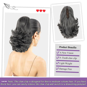LuxeHair 11” Classic Short Curly Clip In Ponytail Extension, Claw Clip hair extensions, Multi Layered Clip on ponytail Claw Clip Ponytail Extension for women