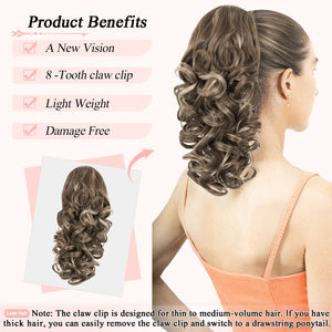 LuxeHair Claw Clip 13" Ponytail Extension, Classic Curly Claw Clip in pony tails Hair Extensions Hairpieces for Woman