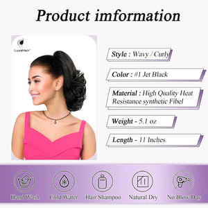 LuxeHair 11” Classic Short Curly Clip In Ponytail Extension, Claw Clip hair extensions, Multi Layered Clip on ponytail Claw Clip Ponytail Extension for women
