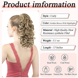 LuxeHair Claw Clip 13" Ponytail Extension, Classic Curly Claw Clip in pony tails Hair Extensions Hairpieces for Woman