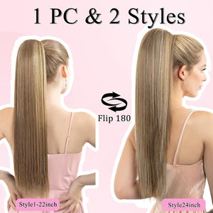 Straight Hair Extension – 24” Long Ponytail with Jaw Claw Clip in