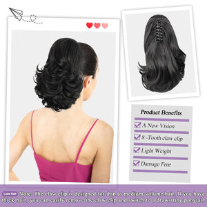 LuxeHair 11” Classic Short Curly Clip In Ponytail Extension, Claw Clip hair extensions, Multi Layered Clip on ponytail Claw Clip Ponytail Extension for women