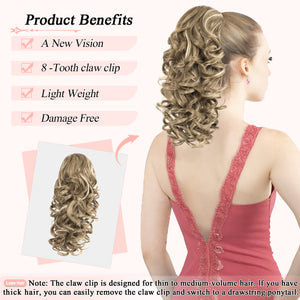 LuxeHair Claw Clip 13" Ponytail Extension, Classic Curly Claw Clip in pony tails Hair Extensions Hairpieces for Woman