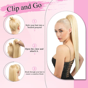 Straight Hair Extension – 24” Long Ponytail with Jaw Claw Clip in