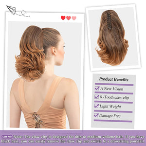 LuxeHair 11” Classic Short Curly Clip In Ponytail Extension, Claw Clip hair extensions, Multi Layered Clip on ponytail Claw Clip Ponytail Extension for women