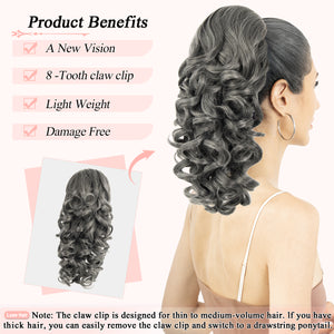 LuxeHair Claw Clip 13" Ponytail Extension, Classic Curly Claw Clip in pony tails Hair Extensions Hairpieces for Woman