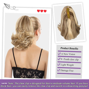LuxeHair 11” Classic Short Curly Clip In Ponytail Extension, Claw Clip hair extensions, Multi Layered Clip on ponytail Claw Clip Ponytail Extension for women