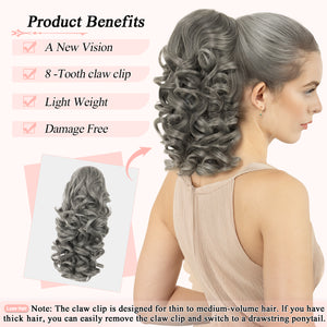 LuxeHair Claw Clip 13" Ponytail Extension, Classic Curly Claw Clip in pony tails Hair Extensions Hairpieces for Woman