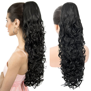 LuxeHair 24” Curly Claw Clip in Ponytail Extension, Fluffy Multi-Layered Jaw Clip Fake Pony tails, Instant Length & Style, Lightweight For Women Hairpiece -