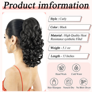 LuxeHair Claw Clip 13" Ponytail Extension, Classic Curly Claw Clip in pony tails Hair Extensions Hairpieces for Woman