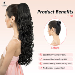 LuxeHair 24” Curly Claw Clip in Ponytail Extension, Fluffy Multi-Layered Jaw Clip Fake Pony tails, Instant Length & Style, Lightweight For Women Hairpiece -