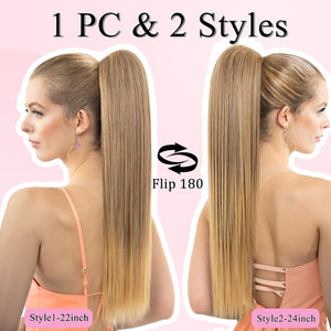 Straight Hair Extension – 24” Long Ponytail with Jaw Claw Clip in