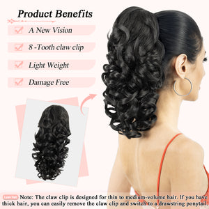 LuxeHair Claw Clip 13" Ponytail Extension, Classic Curly Claw Clip in pony tails Hair Extensions Hairpieces for Woman