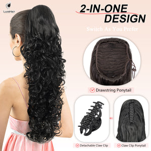 LuxeHair 24” Curly Claw Clip in Ponytail Extension, Fluffy Multi-Layered Jaw Clip Fake Pony tails, Instant Length & Style, Lightweight For Women Hairpiece -
