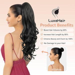 LuxeHair Ponytail Extension, 24" Claw Clip in Ponytail Curly wavy ponytail extension, Clip On Ponytail extension pony tails hair extensions hair pieces for Women-