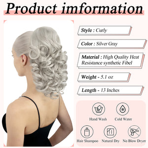 LuxeHair Claw Clip 13" Ponytail Extension, Classic Curly Claw Clip in pony tails Hair Extensions Hairpieces for Woman
