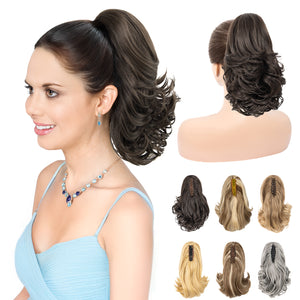 LuxeHair 11” Classic Short Curly Clip In Ponytail Extension, Claw Clip hair extensions, Multi Layered Clip on ponytail Claw Clip Ponytail Extension for women