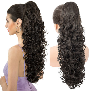 LuxeHair 24” Curly Claw Clip in Ponytail Extension, Fluffy Multi-Layered Jaw Clip Fake Pony tails, Instant Length & Style, Lightweight For Women Hairpiece -