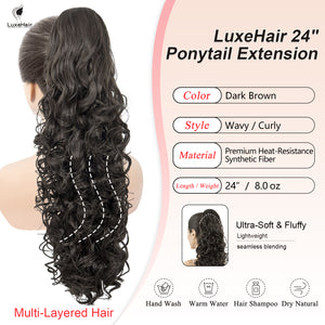 LuxeHair 24” Curly Claw Clip in Ponytail Extension, Fluffy Multi-Layered Jaw Clip Fake Pony tails, Instant Length & Style, Lightweight For Women Hairpiece -