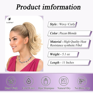LuxeHair 11” Classic Short Curly Clip In Ponytail Extension, Claw Clip hair extensions, Multi Layered Clip on ponytail Claw Clip Ponytail Extension for women