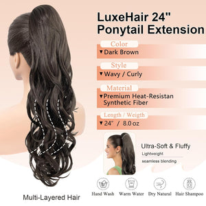 LuxeHair Ponytail Extension, 24" Claw Clip in Ponytail Curly wavy ponytail extension, Clip On Ponytail extension pony tails hair extensions hair pieces for Women-