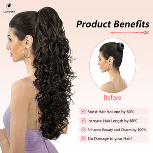 LuxeHair 24” Curly Claw Clip in Ponytail Extension, Fluffy Multi-Layered Jaw Clip Fake Pony tails, Instant Length & Style, Lightweight For Women Hairpiece -