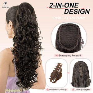 LuxeHair 24” Curly Claw Clip in Ponytail Extension, Fluffy Multi-Layered Jaw Clip Fake Pony tails, Instant Length & Style, Lightweight For Women Hairpiece -