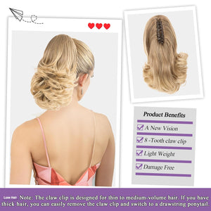 LuxeHair 11” Classic Short Curly Clip In Ponytail Extension, Claw Clip hair extensions, Multi Layered Clip on ponytail Claw Clip Ponytail Extension for women