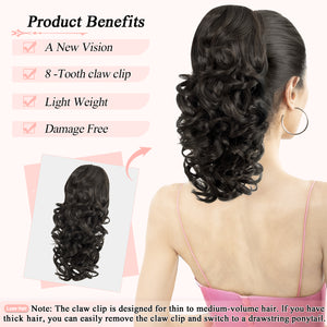 LuxeHair Claw Clip 13" Ponytail Extension, Classic Curly Claw Clip in pony tails Hair Extensions Hairpieces for Woman