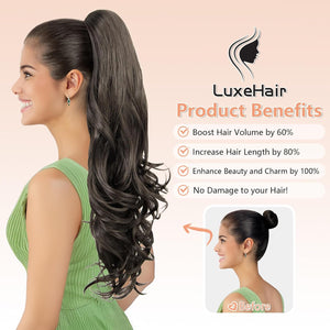 LuxeHair Ponytail Extension, 24" Claw Clip in Ponytail Curly wavy ponytail extension, Clip On Ponytail extension pony tails hair extensions hair pieces for Women-