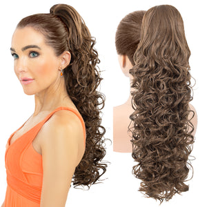 LuxeHair 24” Curly Claw Clip in Ponytail Extension, Fluffy Multi-Layered Jaw Clip Fake Pony tails, Instant Length & Style, Lightweight For Women Hairpiece -