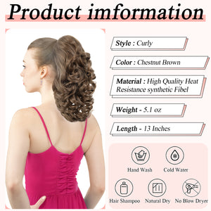 LuxeHair Claw Clip 13" Ponytail Extension, Classic Curly Claw Clip in pony tails Hair Extensions Hairpieces for Woman
