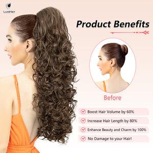 LuxeHair 24” Curly Claw Clip in Ponytail Extension, Fluffy Multi-Layered Jaw Clip Fake Pony tails, Instant Length & Style, Lightweight For Women Hairpiece -