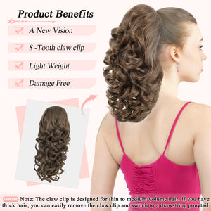 LuxeHair Claw Clip 13" Ponytail Extension, Classic Curly Claw Clip in pony tails Hair Extensions Hairpieces for Woman
