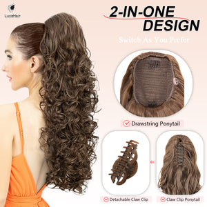 LuxeHair 24” Curly Claw Clip in Ponytail Extension, Fluffy Multi-Layered Jaw Clip Fake Pony tails, Instant Length & Style, Lightweight For Women Hairpiece -