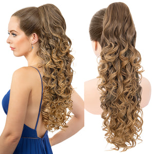 LuxeHair 24” Curly Claw Clip in Ponytail Extension, Fluffy Multi-Layered Jaw Clip Fake Pony tails, Instant Length & Style, Lightweight For Women Hairpiece -