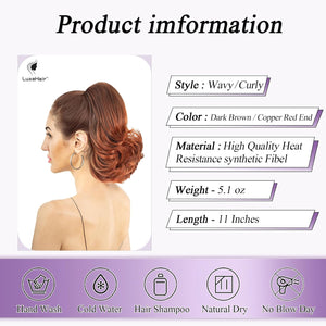 LuxeHair 11” Classic Short Curly Clip In Ponytail Extension, Claw Clip hair extensions, Multi Layered Clip on ponytail Claw Clip Ponytail Extension for women