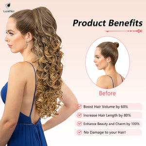 LuxeHair 24” Curly Claw Clip in Ponytail Extension, Fluffy Multi-Layered Jaw Clip Fake Pony tails, Instant Length & Style, Lightweight For Women Hairpiece -